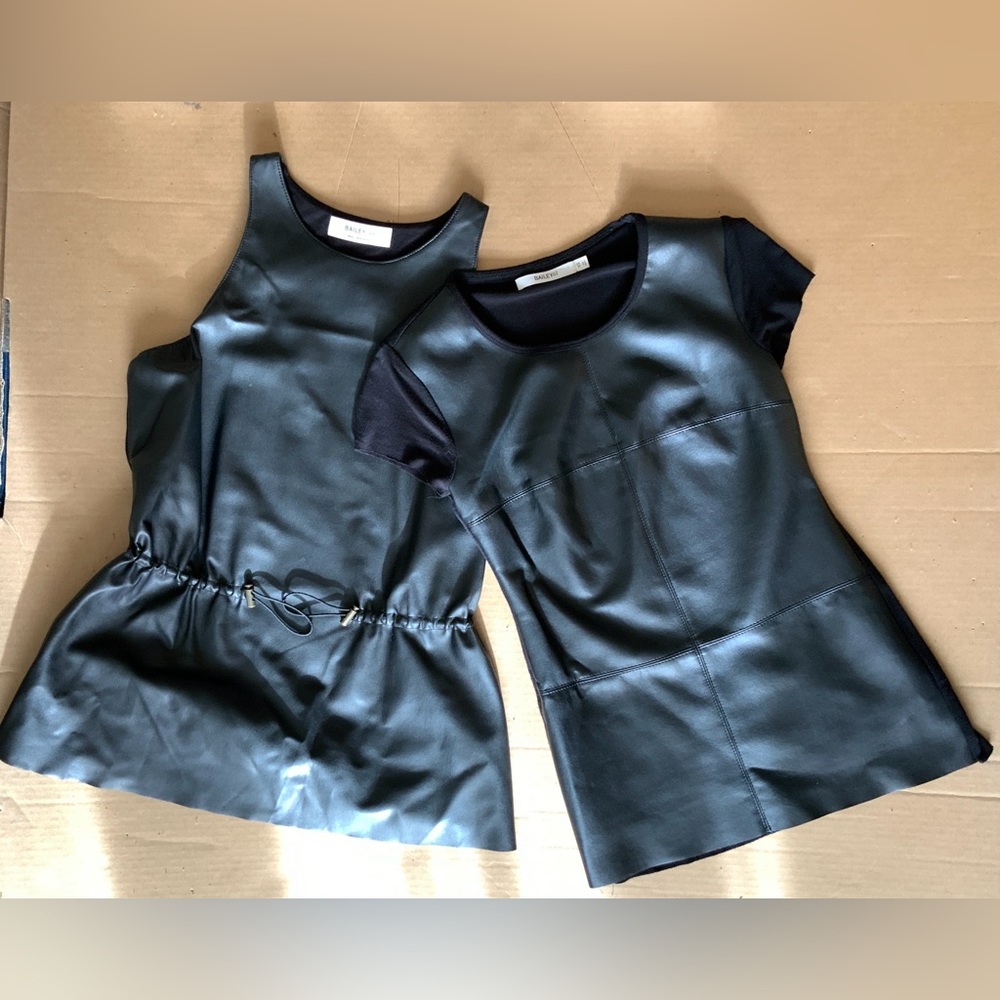 DOUBLE DOWN. Two Bailey 44, faux leather tops. Tank & Tee. (Bailey1)